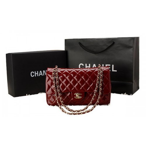 Класическа чанта Chanel Flap от лачена кожа CHA1113 бордо