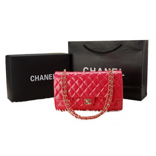 Класическа чанта Chanel с капак, лачена кожа CHA1113, праскова