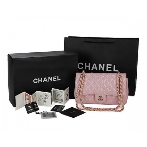 Класическа чанта Chanel с капак, лачена кожа CHA1113, розова
