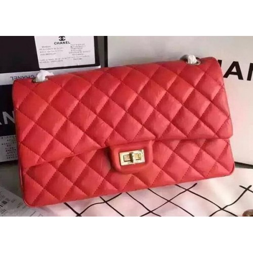 Класическа чанта Chanel Flap, червена, оригинална кожа CHA8575, златиста