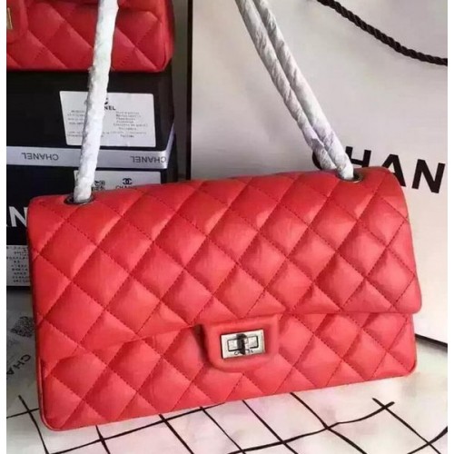 Класическа чанта Chanel Flap, червена, оригинална кожа CHA8575, сребриста