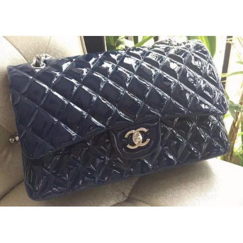 Чанта Chanel Classic Flap от кралска оригинална лачена кожа A1113 сребриста