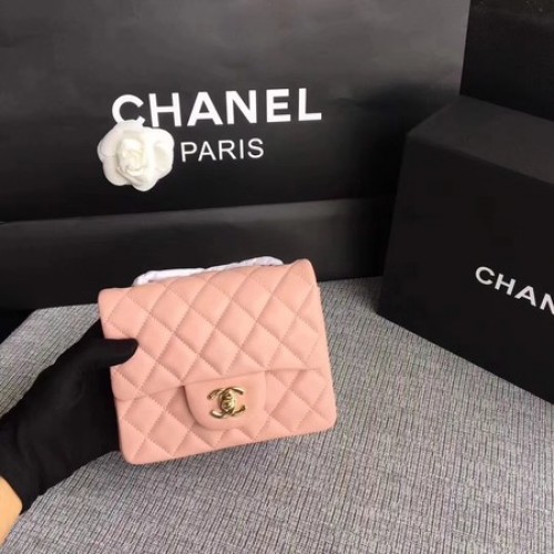 Чанта Chanel Classic Flap, оригинална, овча кожа, 1115, верижка от розово злато