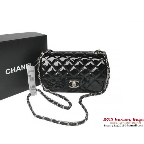 Чанти Chanel Classic Flap от черна оригинална лачена кожа A1116 сребристо