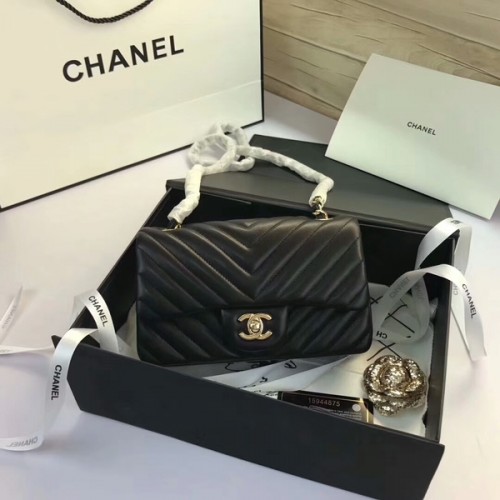 Чанти Chanel Classic Flap от черна оригинална овча кожа 1116 златисти