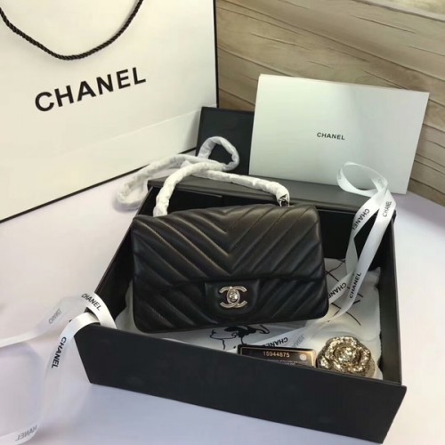 Чанти Chanel Classic Flap от черна оригинална овча кожа 1116 сребърни