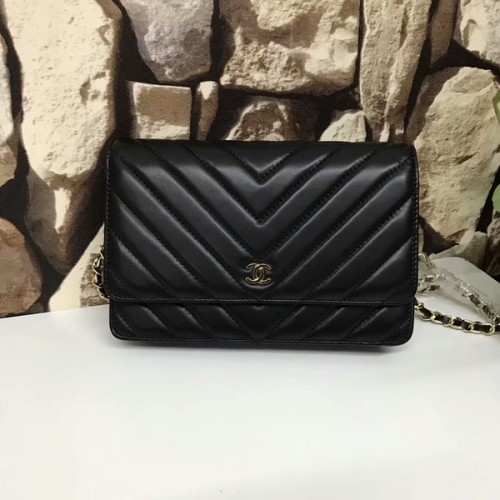 Класически чанти Chanel от овча кожа, черни, оригинални, 33815, Glod