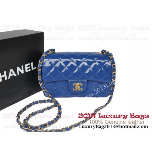 Чанти Chanel Classic Flap от оригинална лачена кожа, сини A1116, златни