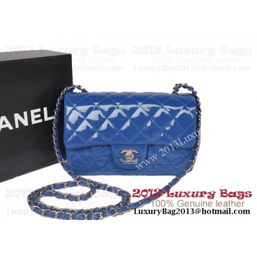 Чанти Chanel Classic Flap от оригинална лачена кожа, сини A1116, сребристи