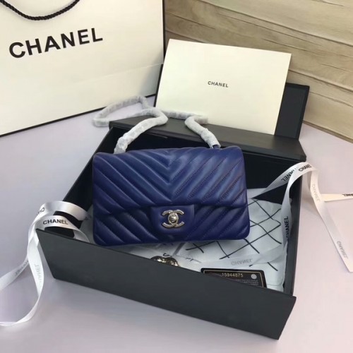 Чанти Chanel Classic Flap, сини, оригинални, от овча кожа, 1116, сребристи