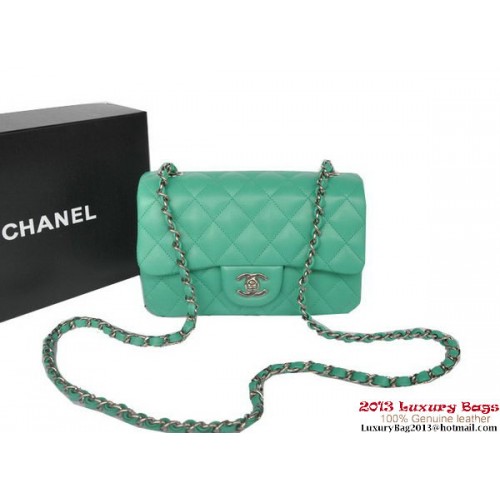 Чанти Chanel Classic Flap от оригинална овча кожа, зелени, A1116, сребристи