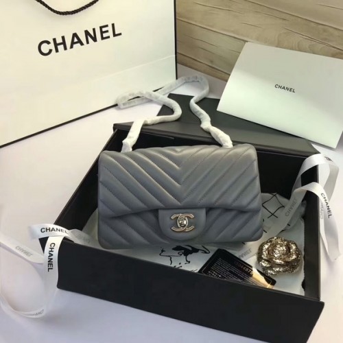 Чанти Chanel Classic Flap, сиви, оригинални, от овча кожа, 1116, сребристи