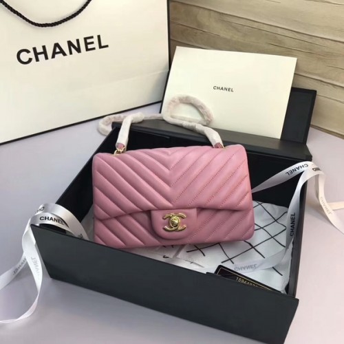 Чанти Chanel Classic Flap, светло розови, оригинални, от овча кожа, 1116 златисти