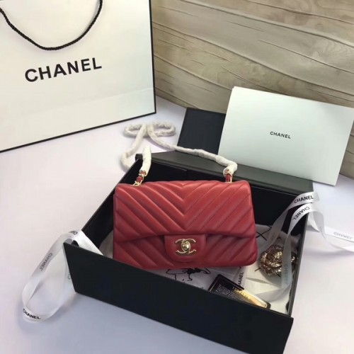 Чанти Chanel Classic Flap, червени, оригинални, от овча кожа, 1116, златни