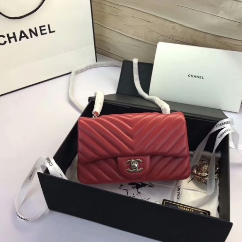 Чанти Chanel Classic Flap, червени, оригинални, от овча кожа, 1116, сребристи