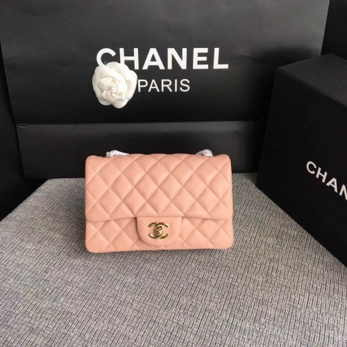 Чанти Chanel Classic Flap от оригинална овча кожа, червени, 1116, розови