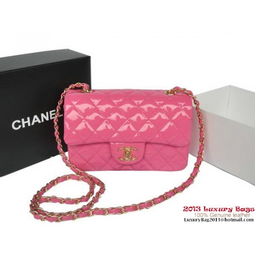 Чанти Chanel Classic Flap от розова оригинална лачена кожа A1116 злато