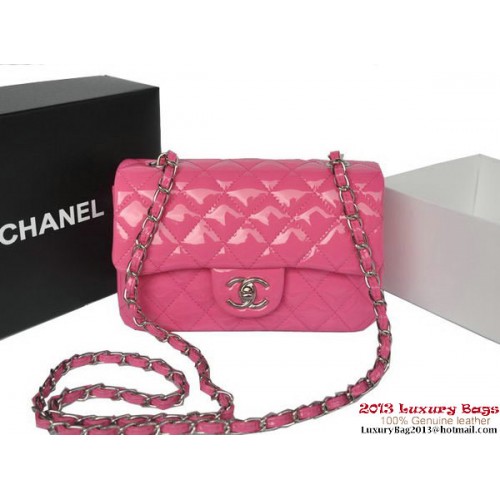 Чанти Chanel Classic Flap от розова оригинална лачена кожа A1116 сребристо