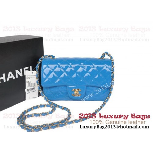 Чанти Chanel Classic Flap от оригинална лачена кожа SkyBlue A1116 Gold