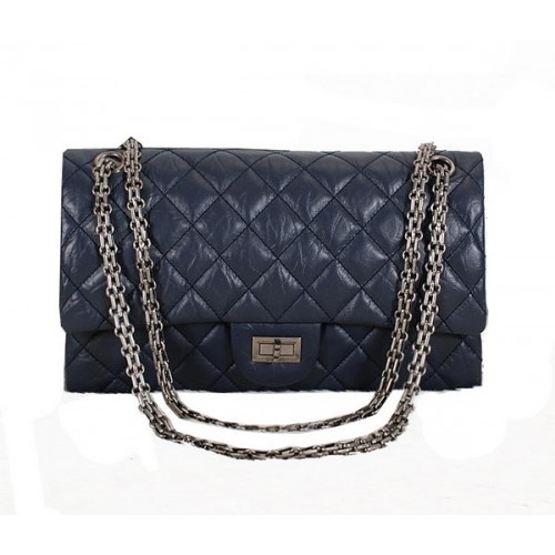 Чанта за рамо Chanel Classic Flap A226 от синя овча кожа, сребриста