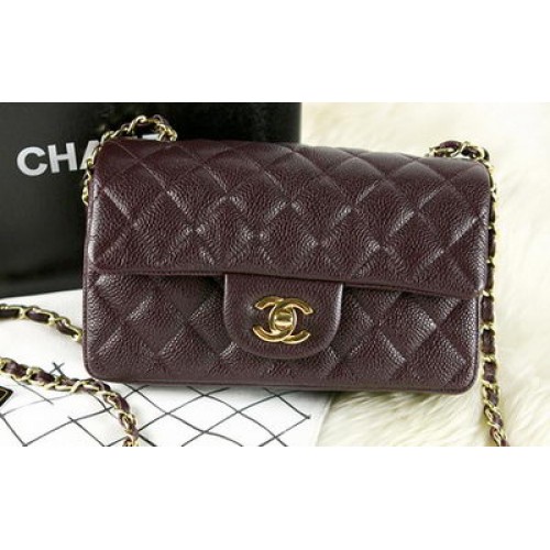 Мини чанта Chanel Classic Flap, бордо, оригинален модел Cannage, CHA1280, златисто