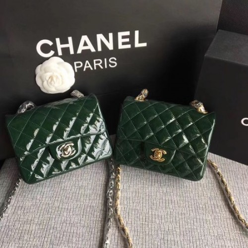 Chanel Classic Flap мини чанта от оригинална кожа A1115 зелена