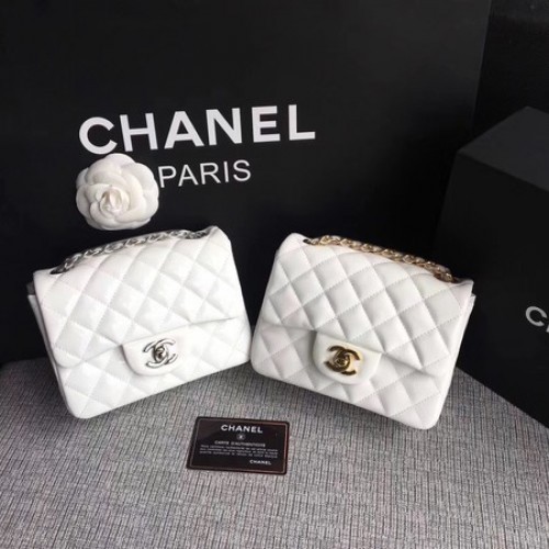 Chanel Classic Flap мини чанта от оригинална кожа A1115 бяла