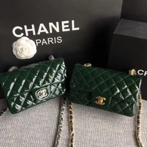 Chanel Classic Flap мини чанта от оригинална кожа A1117 зелена