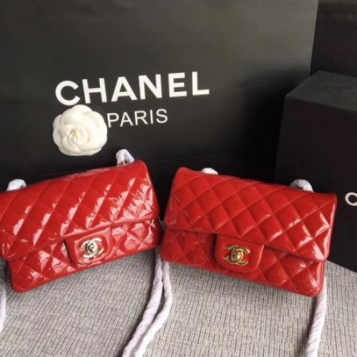 Chanel Classic Flap мини чанта от оригинална кожа A1117 червена