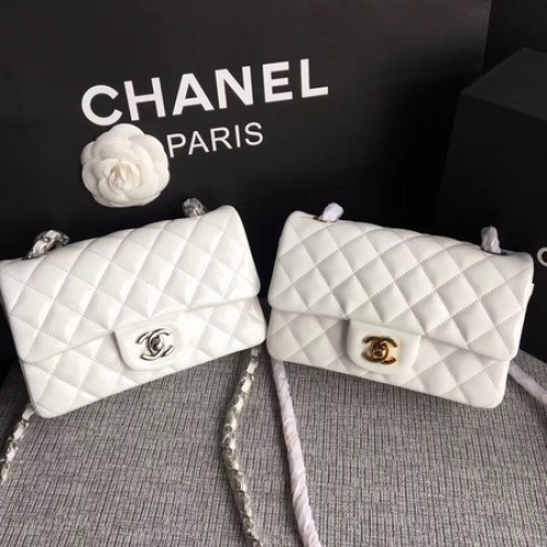 Чанта Chanel Classic Flap Mini от оригинална кожа A1117 бяла