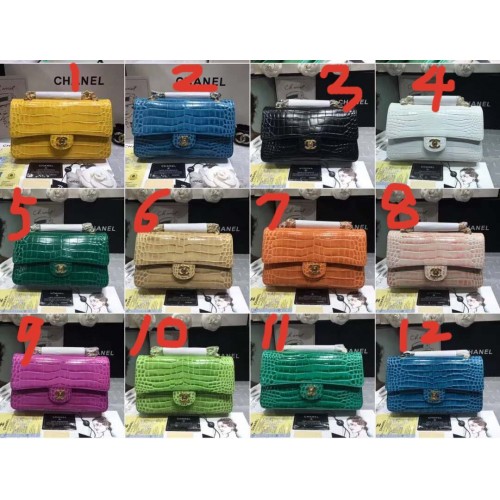 Класическа чанта Chanel Оригинална алигаторска метална чанта в златист цвят A01112