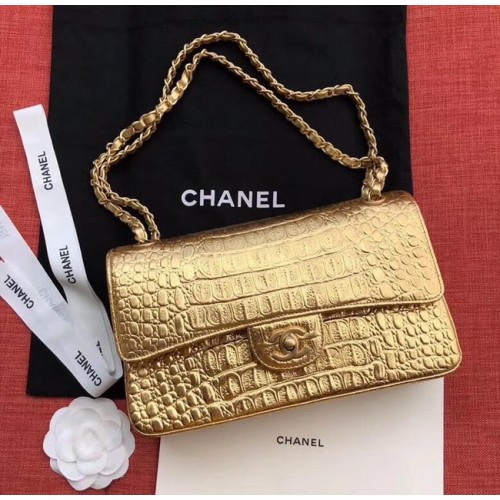 Класическа чанта Chanel Оригинална алигаторска метална чанта в златист цвят A01112 златиста