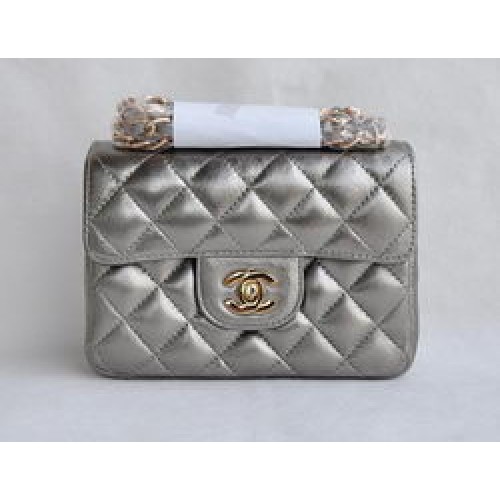 Чанта Chanel Classic Iron Gray от агнешка кожа със златна верижка и капак 1115