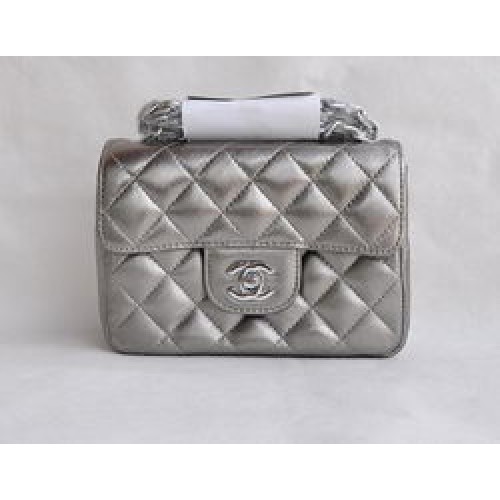 Чанта Chanel Classic Iron Gray от агнешка кожа със сребърна верижка и капак 1115