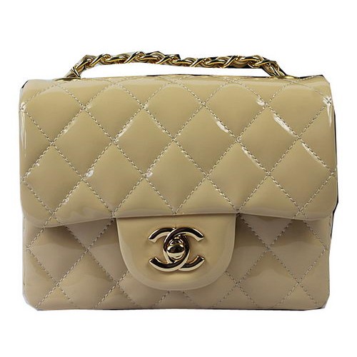 Чанта Chanel Classic MINI с капак, кайсия, оригинална лачена кожа CF1115, златиста