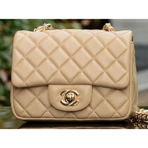 Чанта Chanel Classic MINI Flap от кайсия, овча кожа A37585, златиста