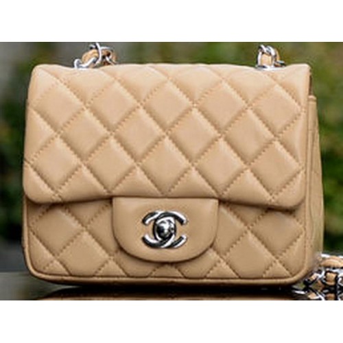 Чанта Chanel Classic MINI Flap от кайсия, овча кожа A37585, сребриста