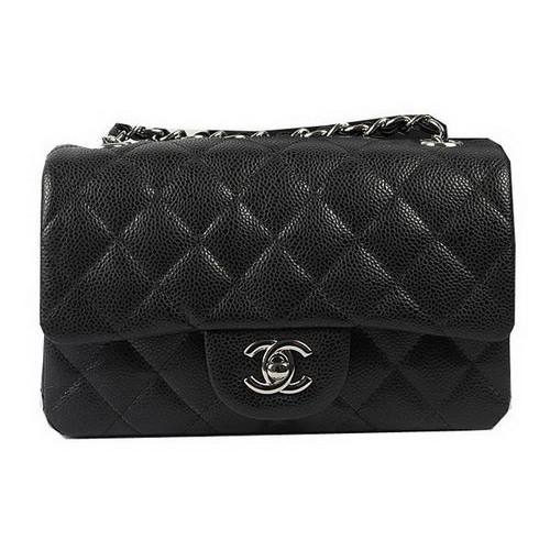 Чанта Chanel Classic MINI Flap с черна каишка и шарка Cannage CF1119, сребриста