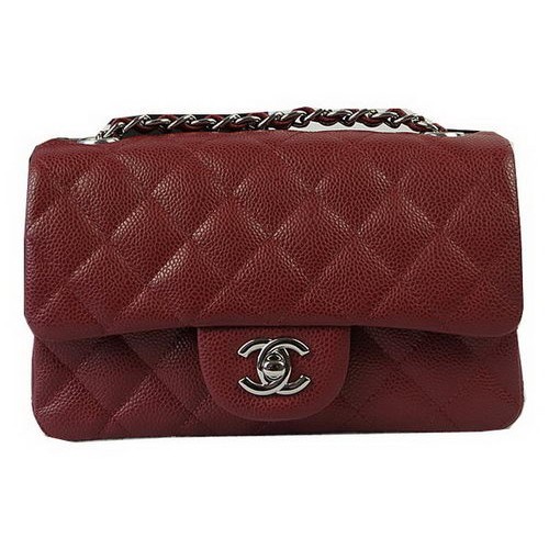 Чанта Chanel Classic MINI Flap, бордо, с шарка Cannage, CF1119, сребриста