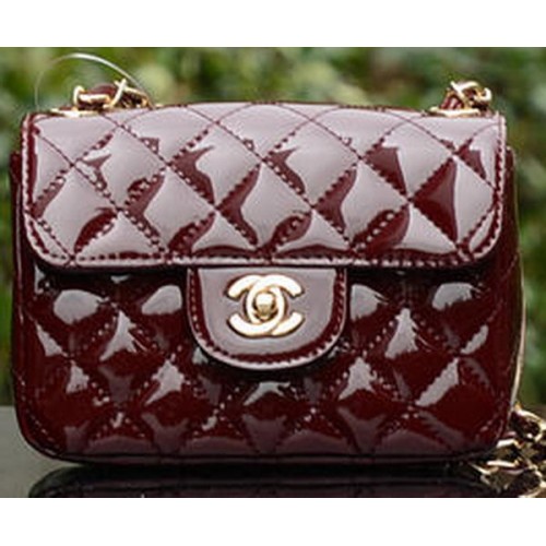 Чанта Chanel Classic MINI с капак, кралска лачена кожа A1115, златиста