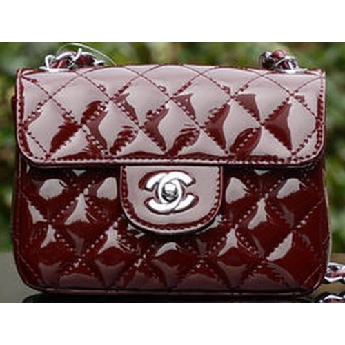 Чанта Chanel Classic MINI с капак, кралска лачена кожа A1115, сребриста