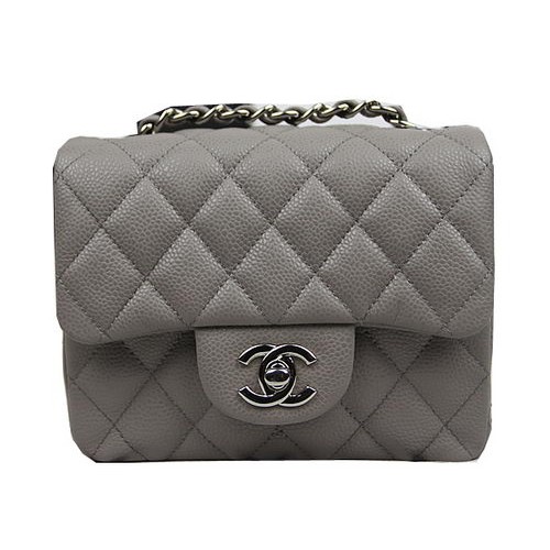 Чанта Chanel Classic MINI Flap CF1115 сива, с шарка Cannage, сребриста