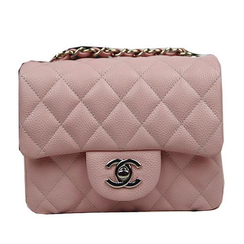 Чанта Chanel Classic MINI Flap CF1115 с розов, сребрист модел Cannage