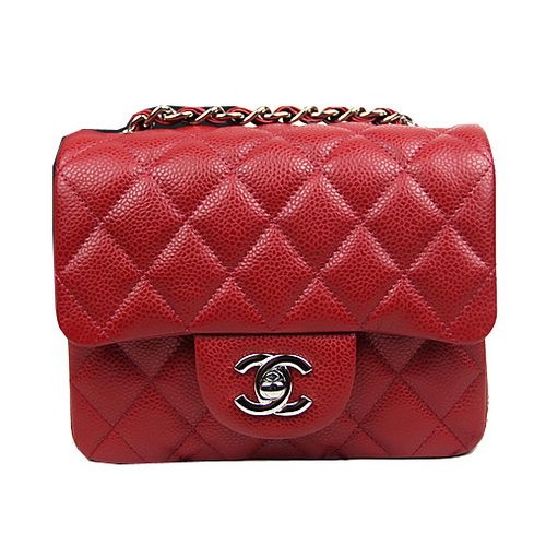 Чанта Chanel Classic MINI Flap CF1115 с червен и сребрист мотив Cannage