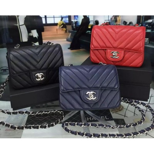 Чанта Chanel Classic MINI Flap Chevron Caviar Leather V8171