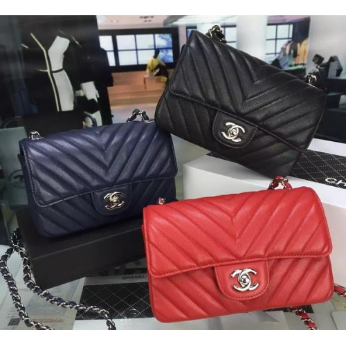 Чанта Chanel Classic MINI Flap Chevron Caviar Leather V8500