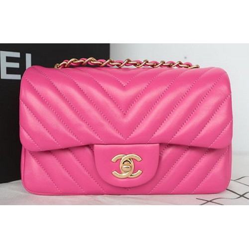 Чанта Chanel Classic MINI с капак Chevron от овча кожа A1119 Розова