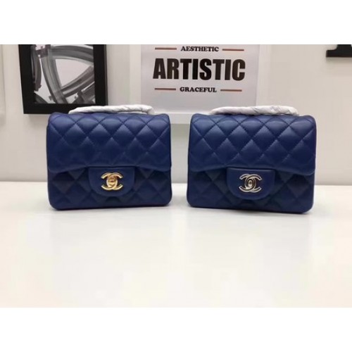 Чанта Chanel Classic MINI Flap от оригинална овча кожа A1115 синя