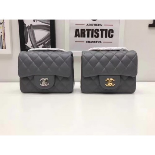 Чанта Chanel Classic MINI с капак, оригинална, от овча кожа A1115, сива