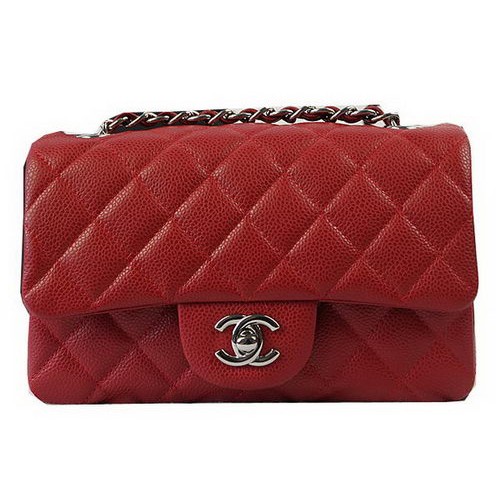 Чанта Chanel Classic MINI Flap с червен мотив Cannage CF1119, сребриста